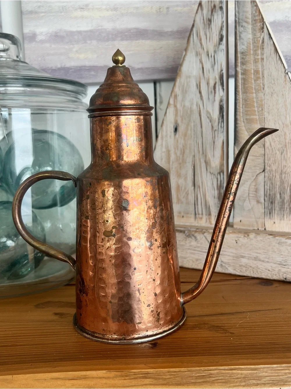 Hammered Copper olive oil cruet Pitcher - Warm Copper Finish
